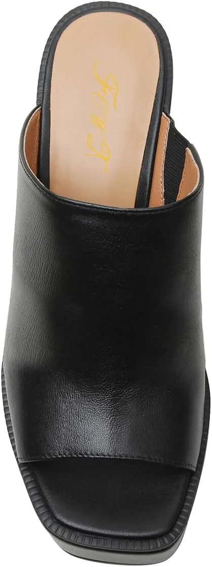 FOWT Women Open Toe Block High Heel Platform Mules Slip On Fashion Party Evening Dressy Slipper Shoes Size 4-16 US