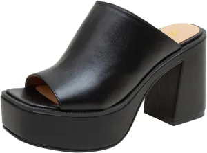 FOWT Women Open Toe Block High Heel Platform Mules Slip On Fashion Party Evening Dressy Slipper Shoes Size 4-16 US