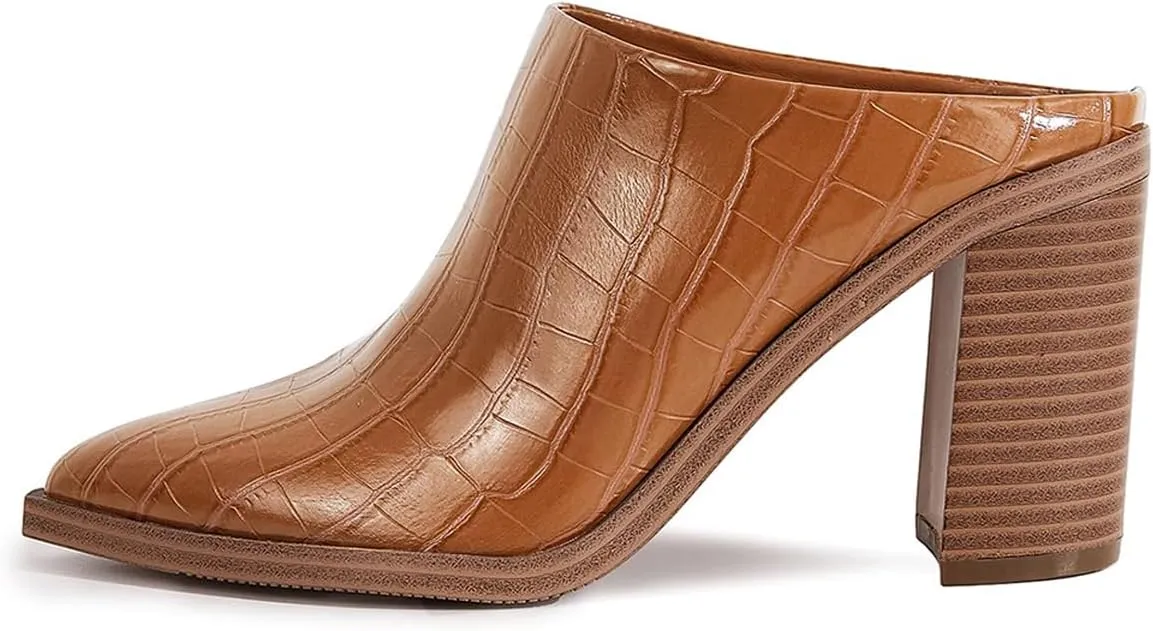 FOWT Women Pointed Toe Slip On Mules Stacked Block High Heel Sandal Comfortable Daily Party Nightclub Proms Shoes Size 4-16 US