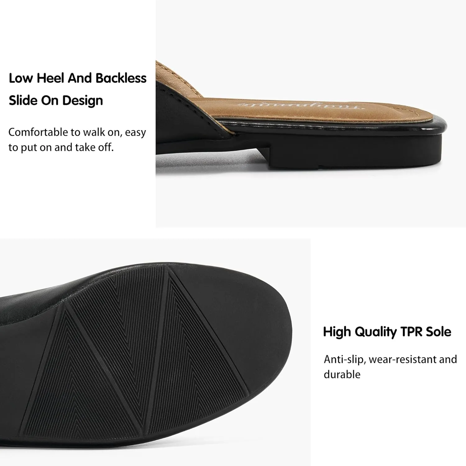 FUDYNMALC Mules for Women Flats Comfortable Round Toe Womens Mules Shoes Breathable Slip On Backless Slide Loafers for Women
