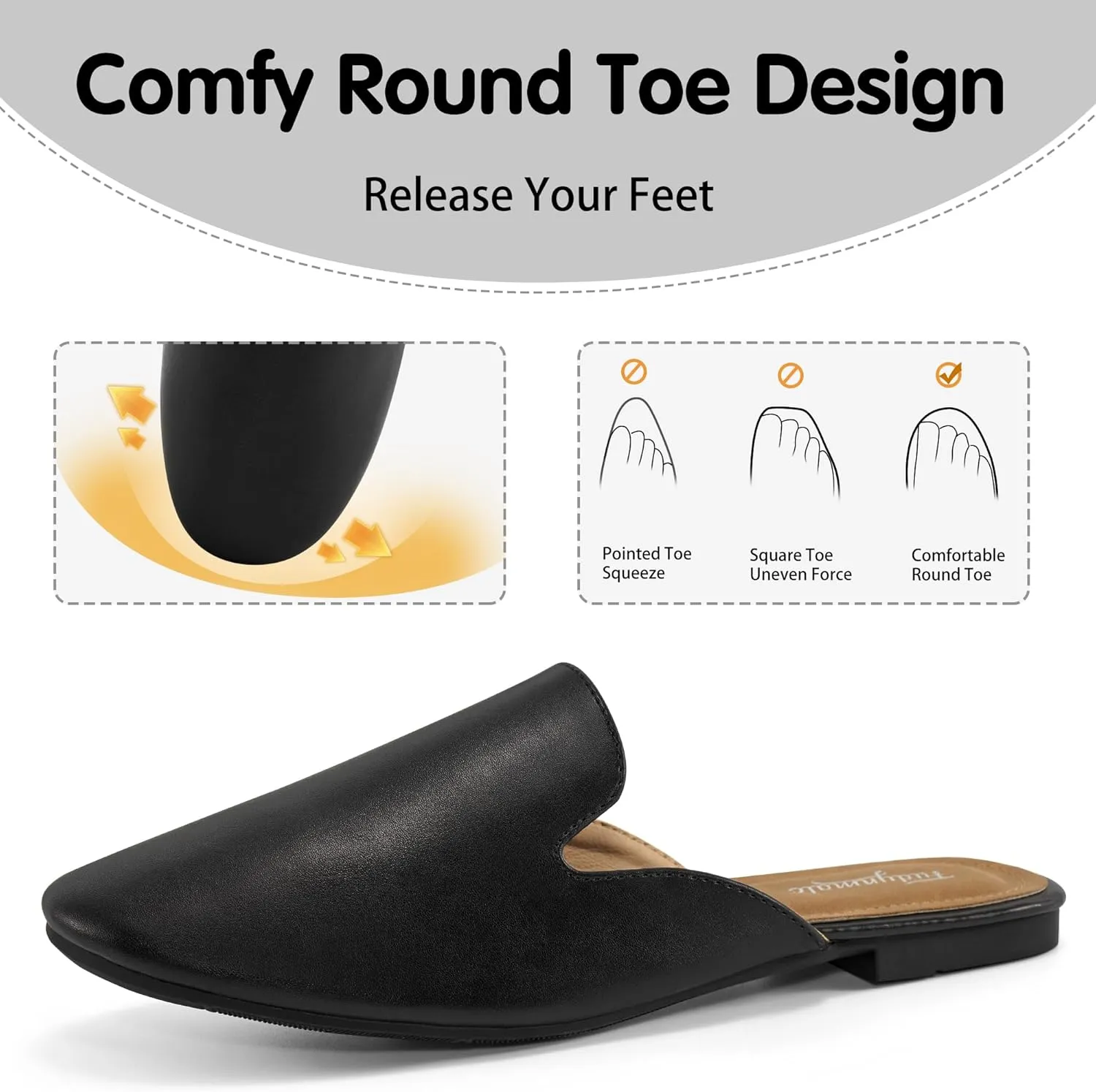 FUDYNMALC Mules for Women Flats Comfortable Round Toe Womens Mules Shoes Breathable Slip On Backless Slide Loafers for Women