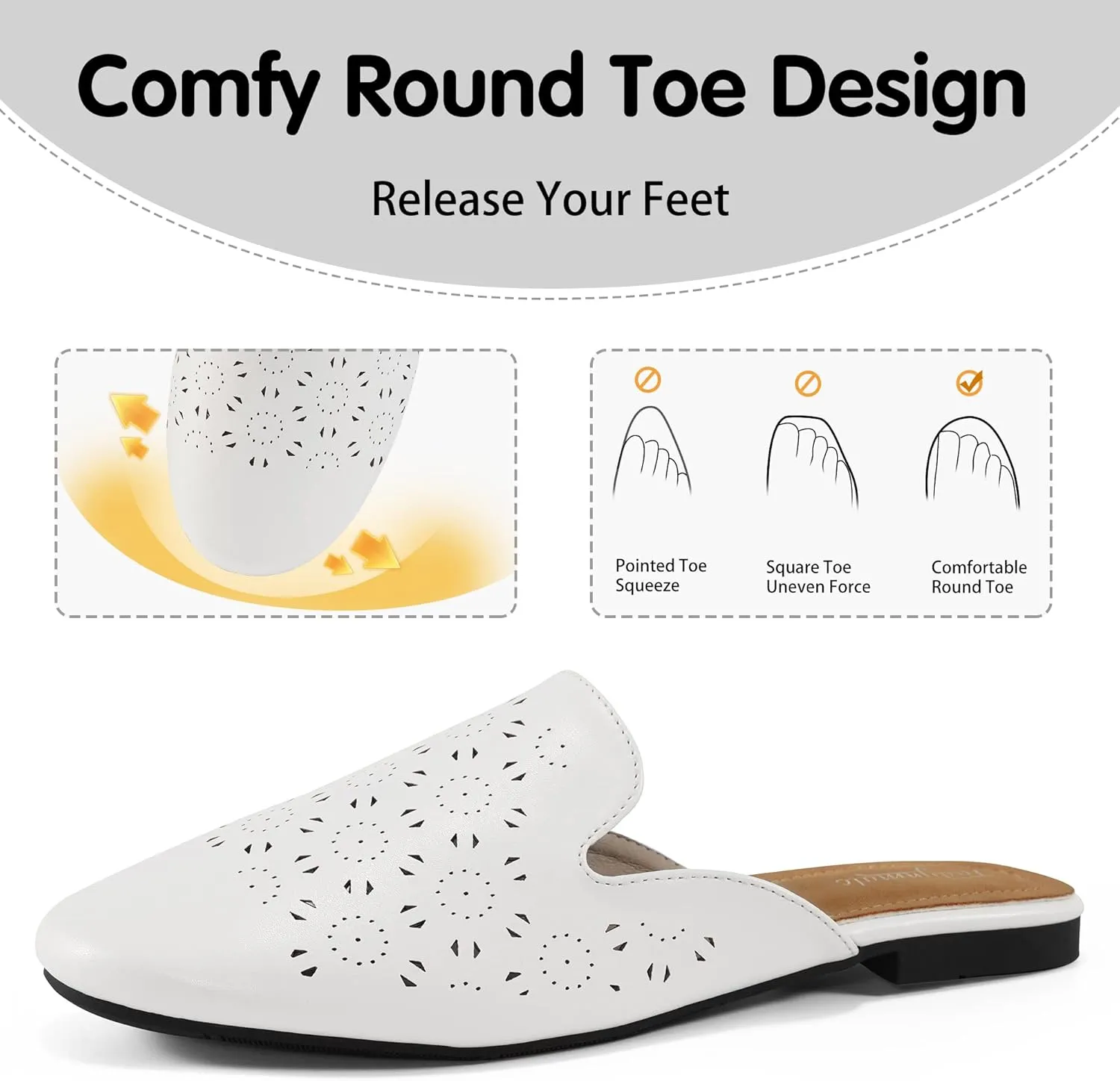 FUDYNMALC Mules for Women Flats Comfortable Round Toe Womens Mules Shoes Breathable Slip On Backless Slide Loafers for Women