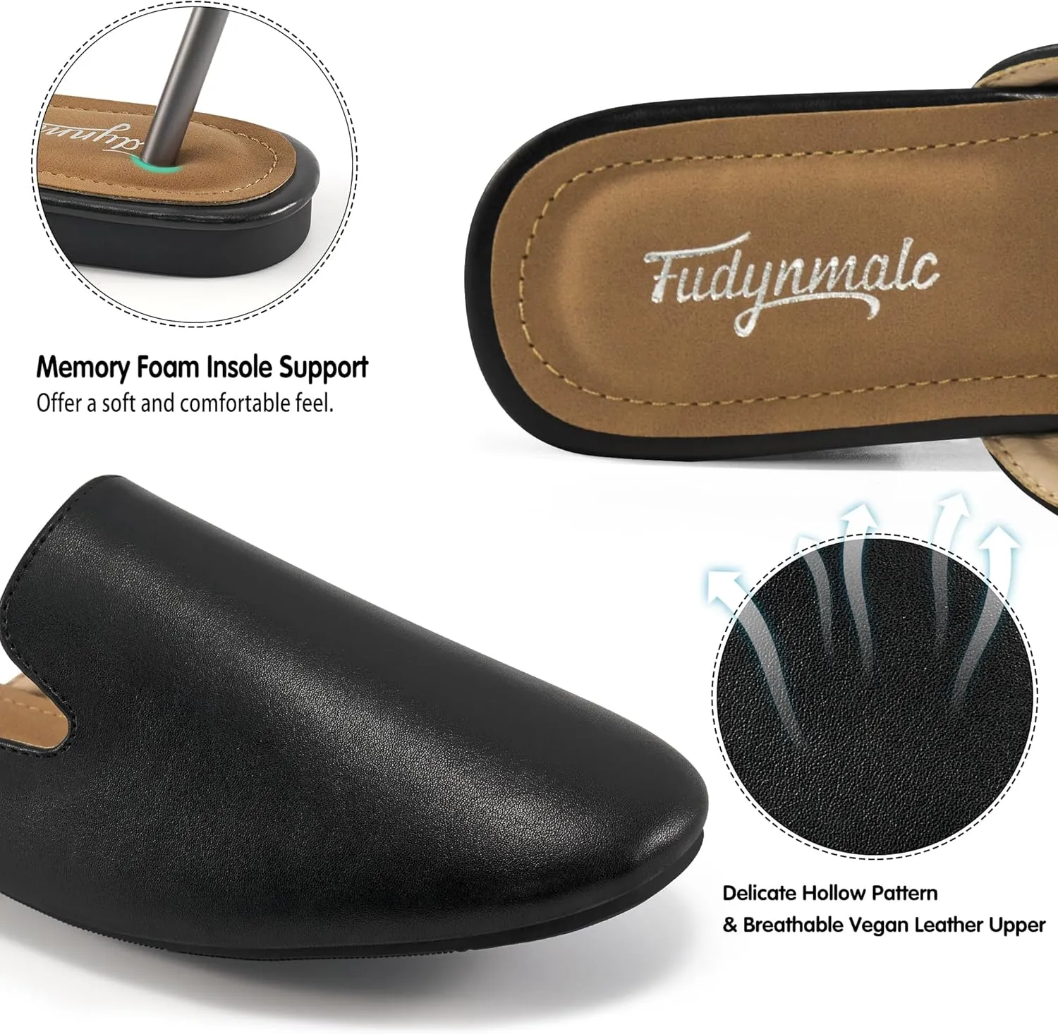 FUDYNMALC Mules for Women Flats Comfortable Round Toe Womens Mules Shoes Breathable Slip On Backless Slide Loafers for Women