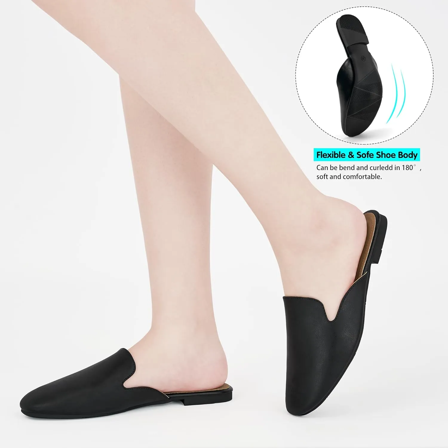 FUDYNMALC Mules for Women Flats Comfortable Round Toe Womens Mules Shoes Breathable Slip On Backless Slide Loafers for Women