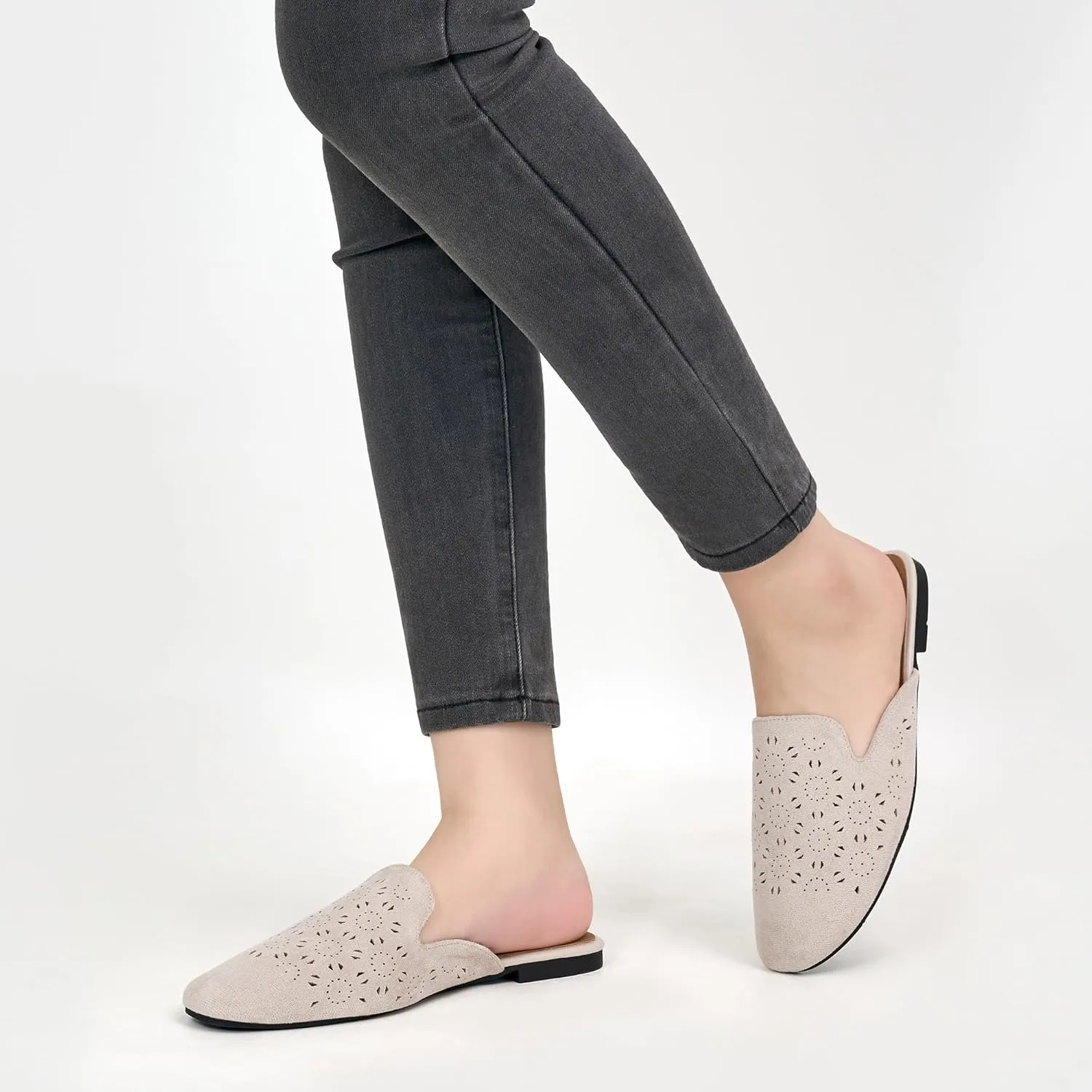 FUDYNMALC Womens Mules Flats Shoes: Casual Closed Toe Suede Backless Loafers Comfortable Dressy Slip-on Slides Footwear