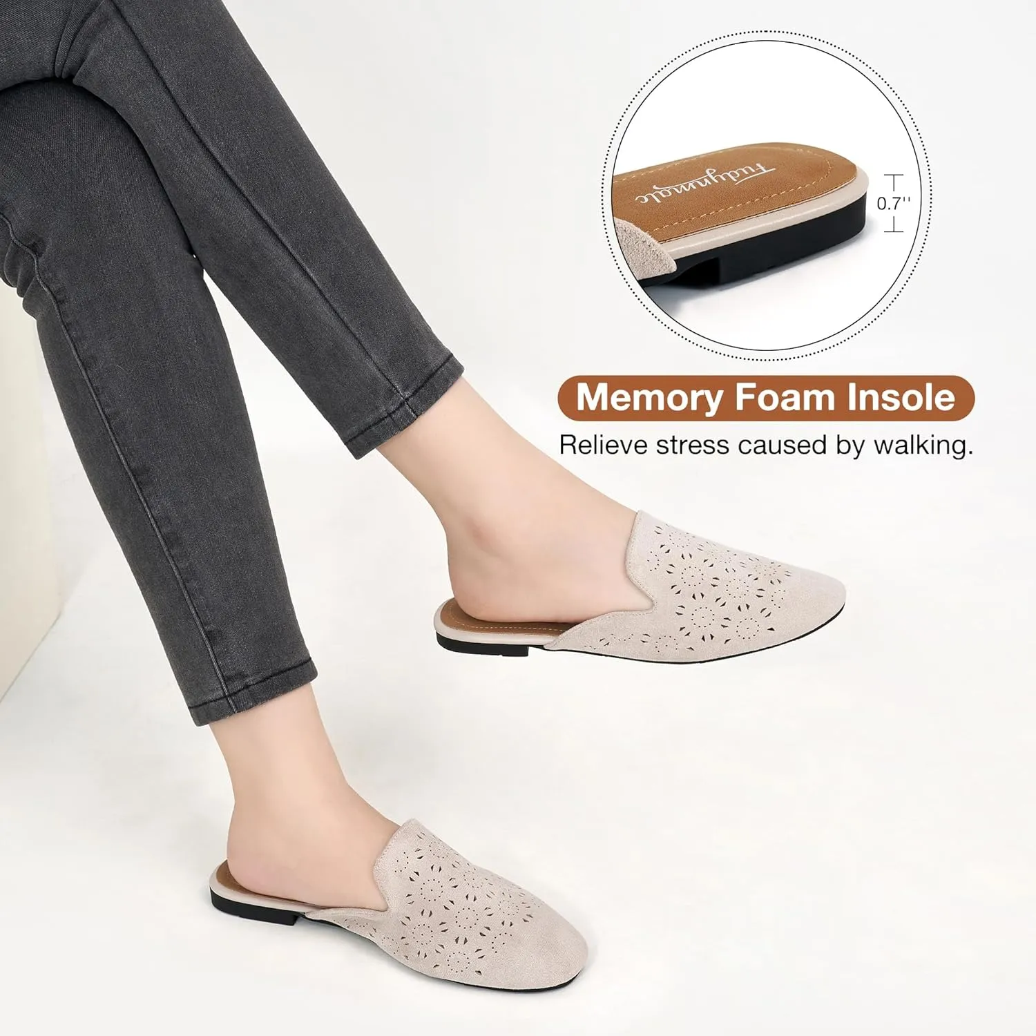 FUDYNMALC Womens Mules Flats Shoes: Casual Closed Toe Suede Backless Loafers Comfortable Dressy Slip-on Slides Footwear