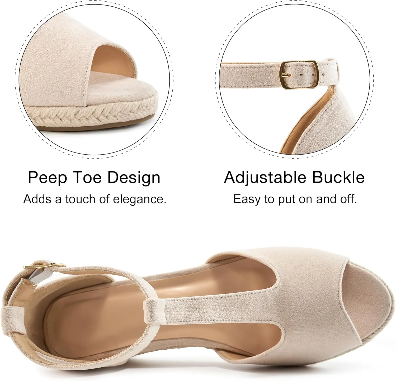 FUDYNMALC Womens Sandals Wedge Heels: Summer Dressy Espadrilles Platforms Shoes Casual Comfortable Open Toe Walking Footwear