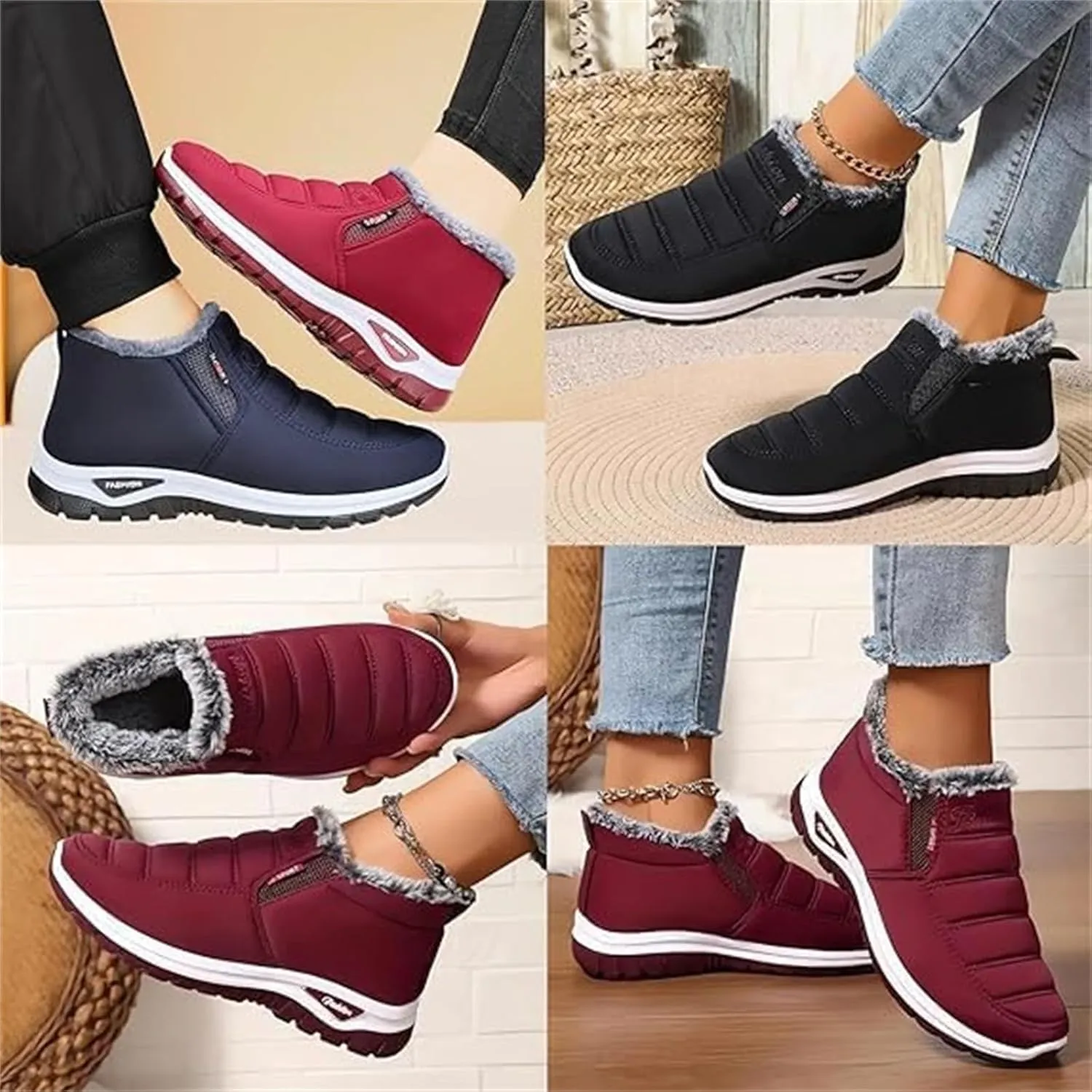 Fumettin Sheepskin Lined Boots, Fumettin Boots, New Men Women Warm Sheepskin-Lined Boots Waterproof Orthopedic Support