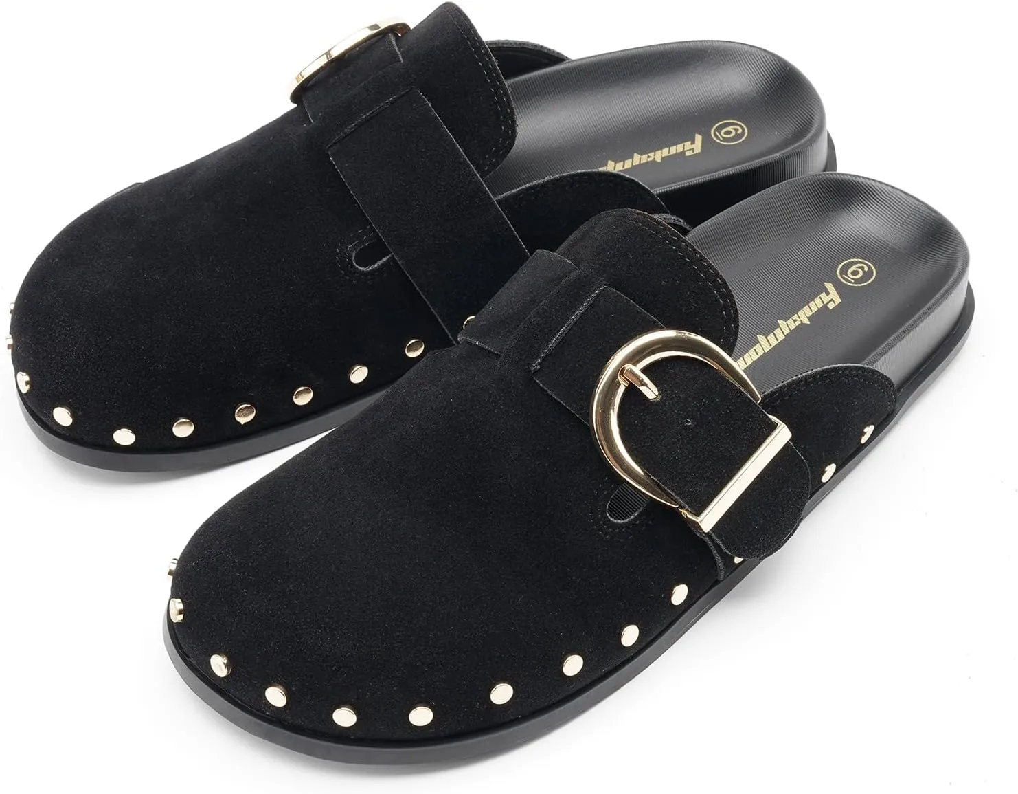 FUNKYMONKEY Women‘s Suede Rivet Mules Slip On Comfort Potato Shoes Suitable for Indoor and Outdoor