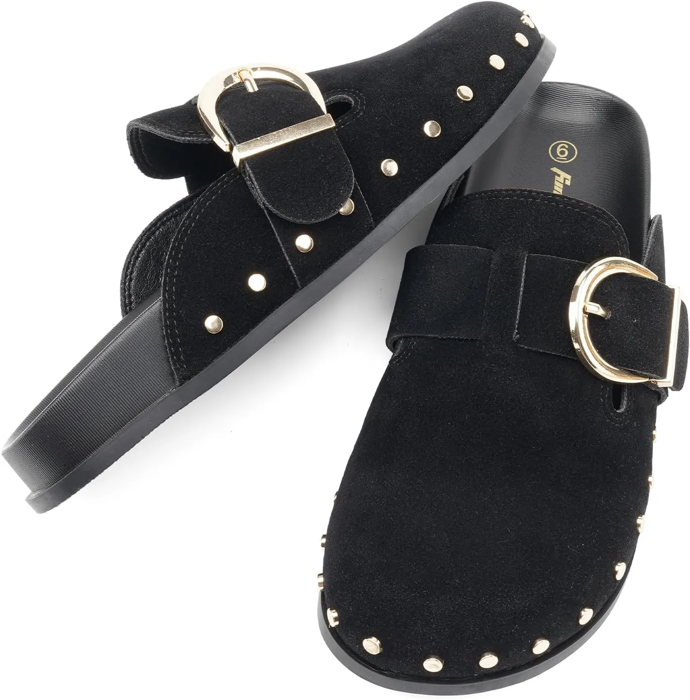 FUNKYMONKEY Women‘s Suede Rivet Mules Slip On Comfort Potato Shoes Suitable for Indoor and Outdoor