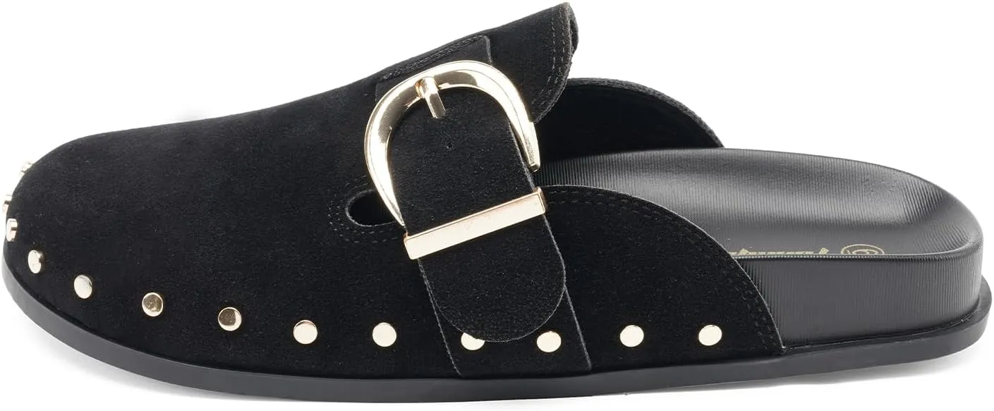 FUNKYMONKEY Women‘s Suede Rivet Mules Slip On Comfort Potato Shoes Suitable for Indoor and Outdoor