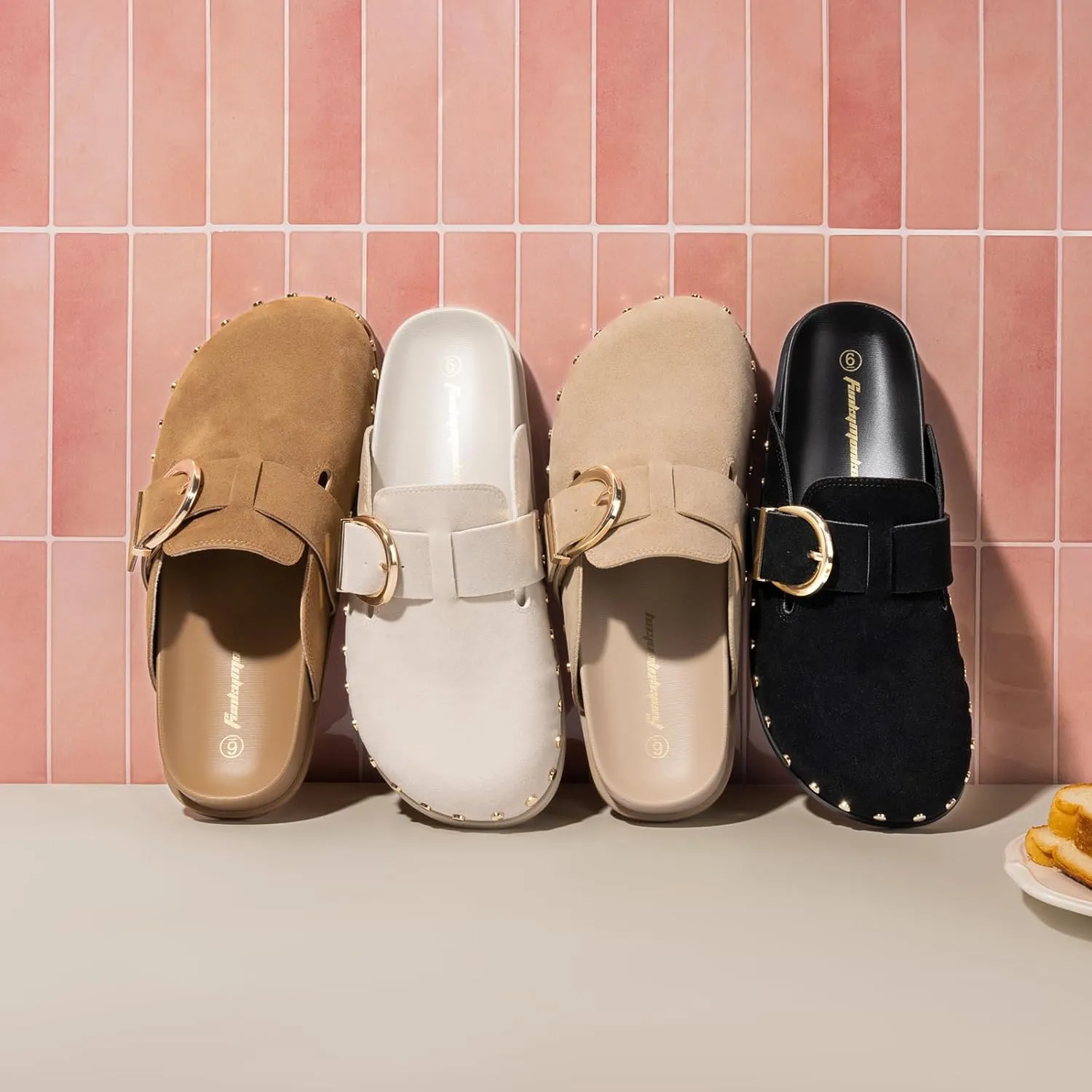 FUNKYMONKEY Women‘s Suede Rivet Mules Slip On Comfort Potato Shoes Suitable for Indoor and Outdoor