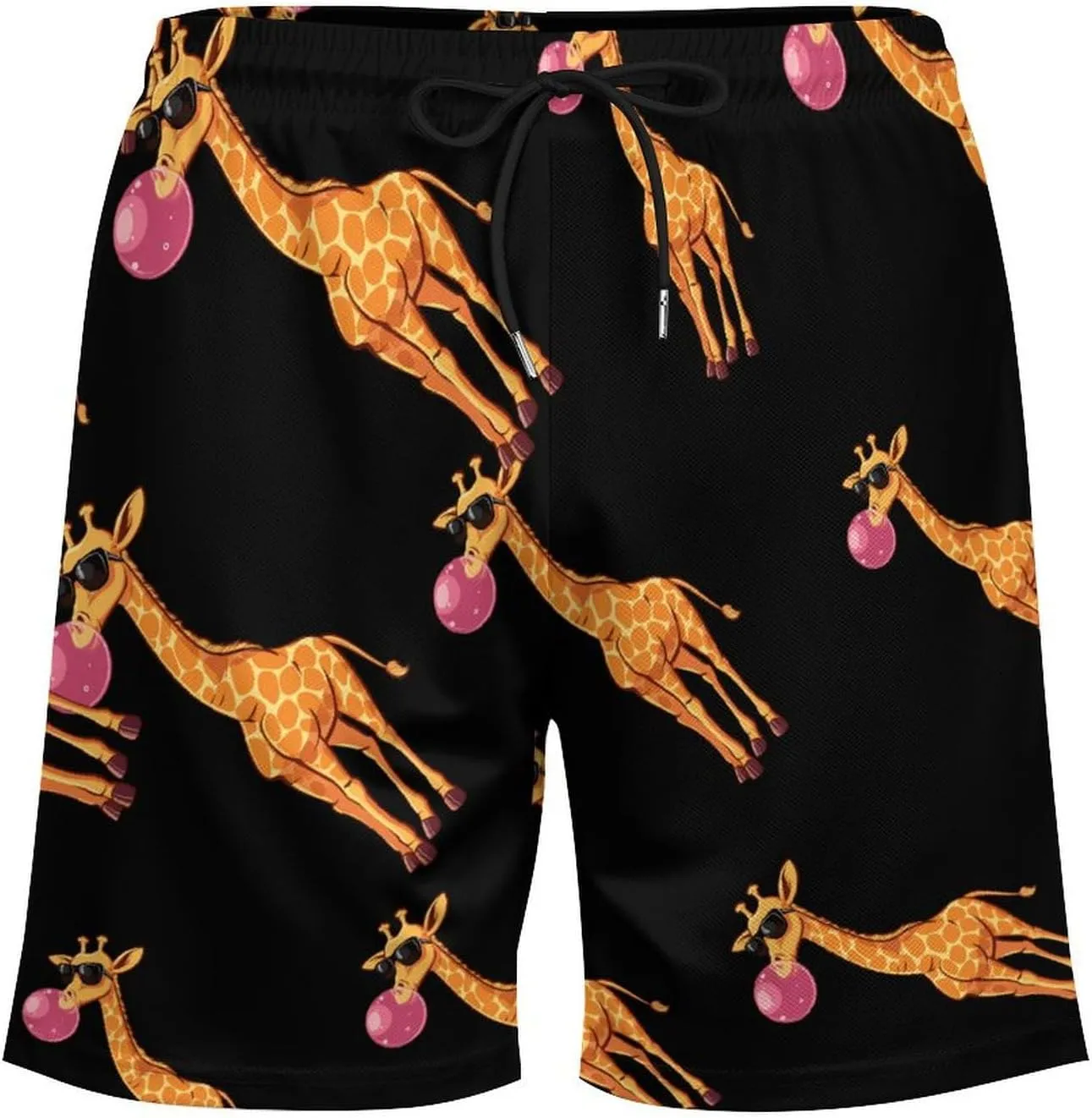 Funny Blowing Bubble Gum Giraffe Men's Swim Trunks Quick Dry Board Shorts Swimwear Beach Shorts with Compression Liner