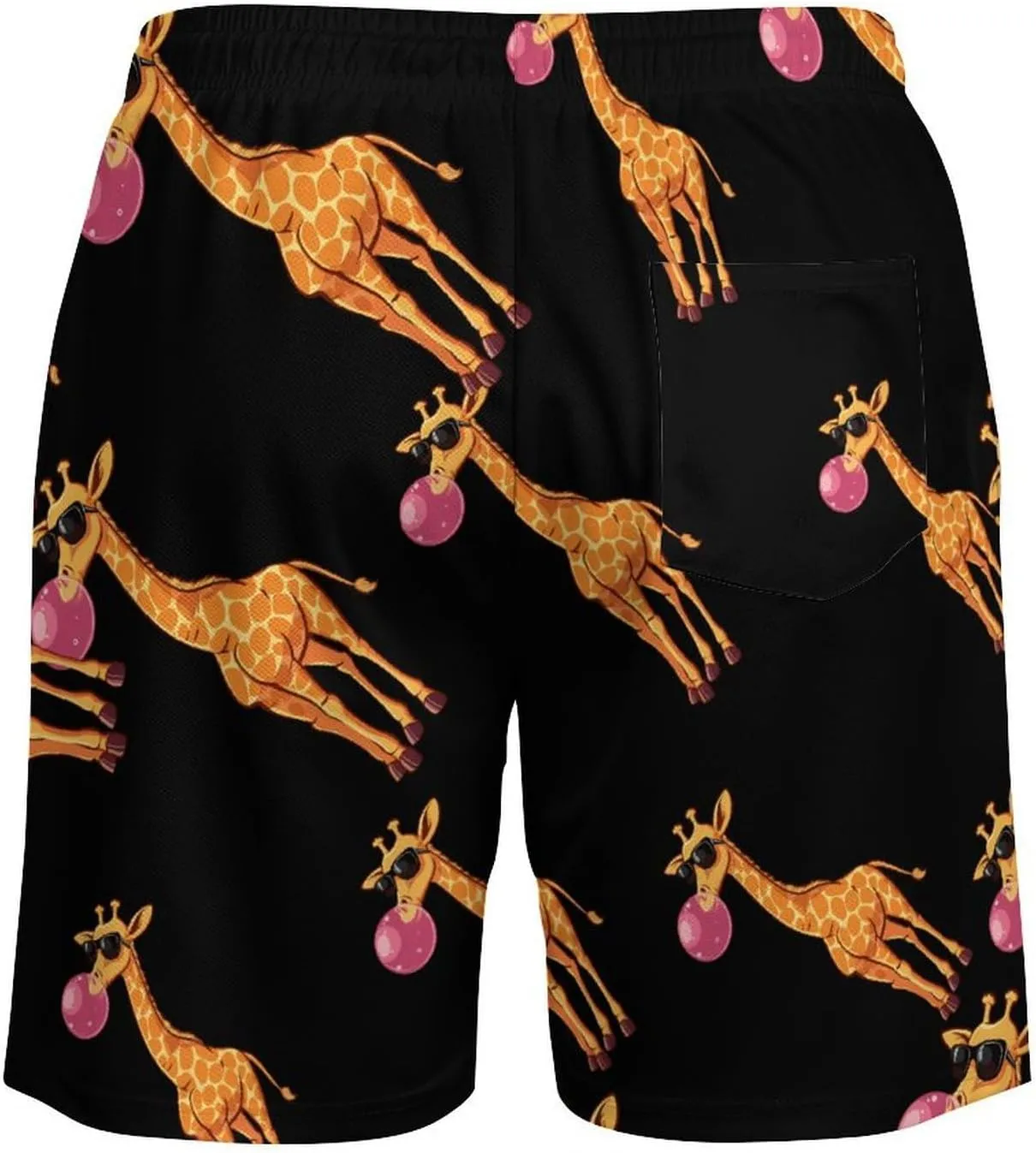 Funny Blowing Bubble Gum Giraffe Men's Swim Trunks Quick Dry Board Shorts Swimwear Beach Shorts with Compression Liner