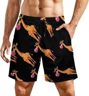 Funny Blowing Bubble Gum Giraffe Men's Swim Trunks Quick Dry Board Shorts Swimwear Beach Shorts with Compression Liner