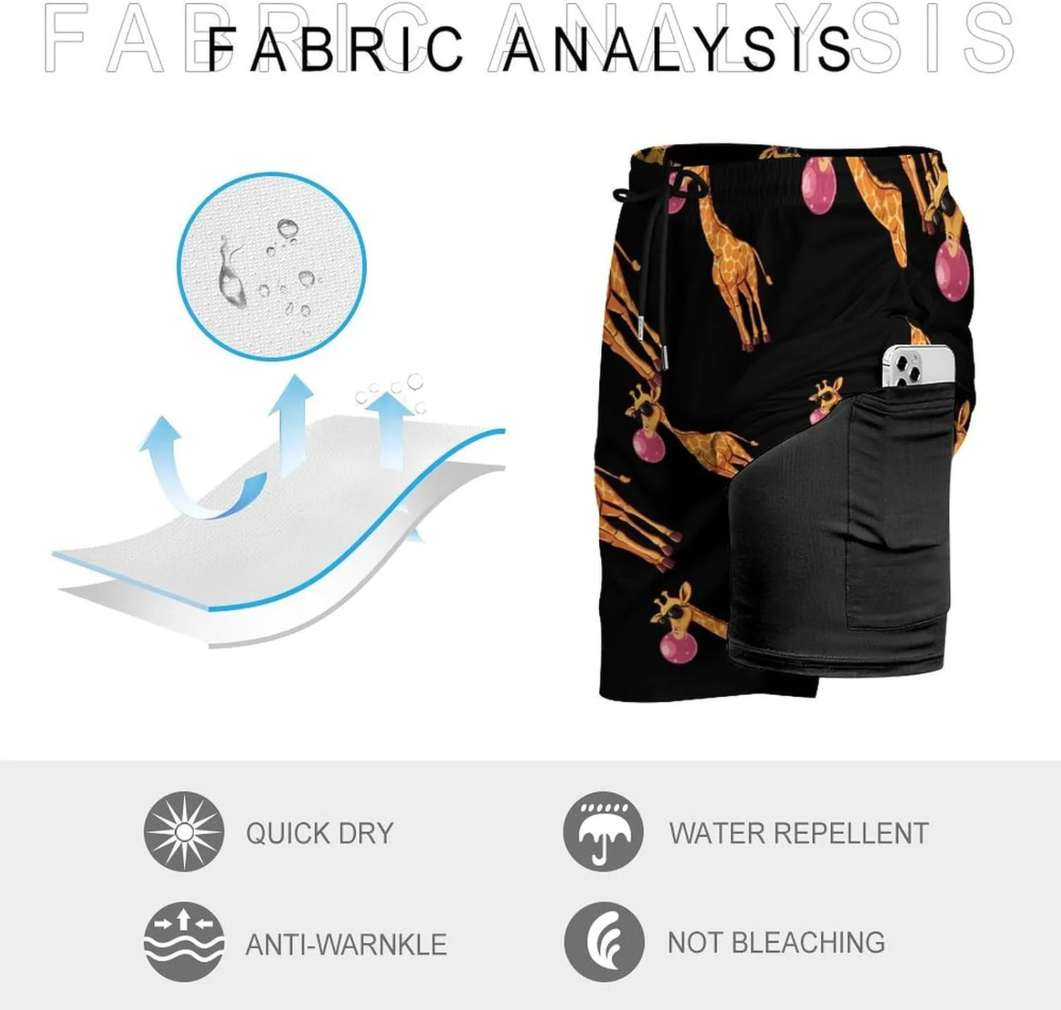 Funny Blowing Bubble Gum Giraffe Men's Swim Trunks Quick Dry Board Shorts Swimwear Beach Shorts with Compression Liner