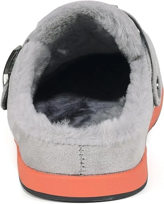 Fur Lined Clogs for Women Men | Suede Winter Slippers with Arch Support | Slip on Mules Potato Shoes with Removable Cushion Footbed | Warm Home House Shoes