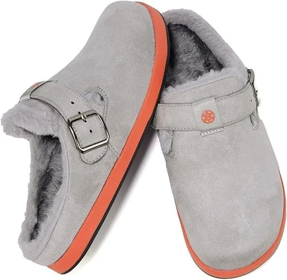 Fur Lined Clogs for Women Men | Suede Winter Slippers with Arch Support | Slip on Mules Potato Shoes with Removable Cushion Footbed | Warm Home House Shoes