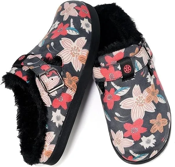 Fur Lined Clogs for Women Men | Suede Winter Slippers with Arch Support | Slip on Mules Potato Shoes with Removable Cushion Footbed | Warm Home House Shoes