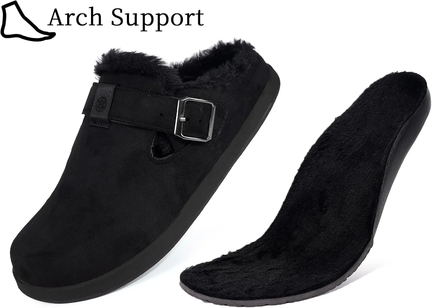 Fur Lined Clogs for Women Men | Suede Winter Slippers with Arch Support | Slip on Mules Potato Shoes with Removable Cushion Footbed | Warm Home House Shoes