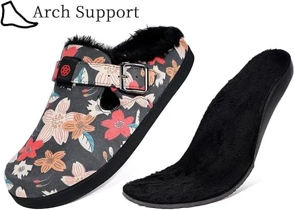 Fur Lined Clogs for Women Men | Suede Winter Slippers with Arch Support | Slip on Mules Potato Shoes with Removable Cushion Footbed | Warm Home House Shoes