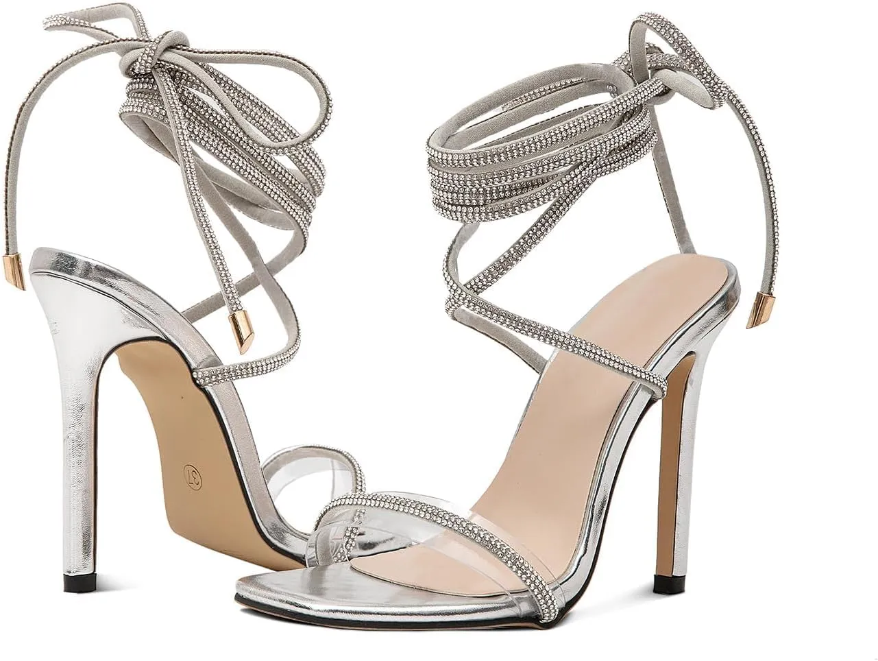 GATUXUS Sexy Women's Stilettos High Heel Gladiator Strappy Sandals Square Toe Lace Up Dressy Pumps Shoes