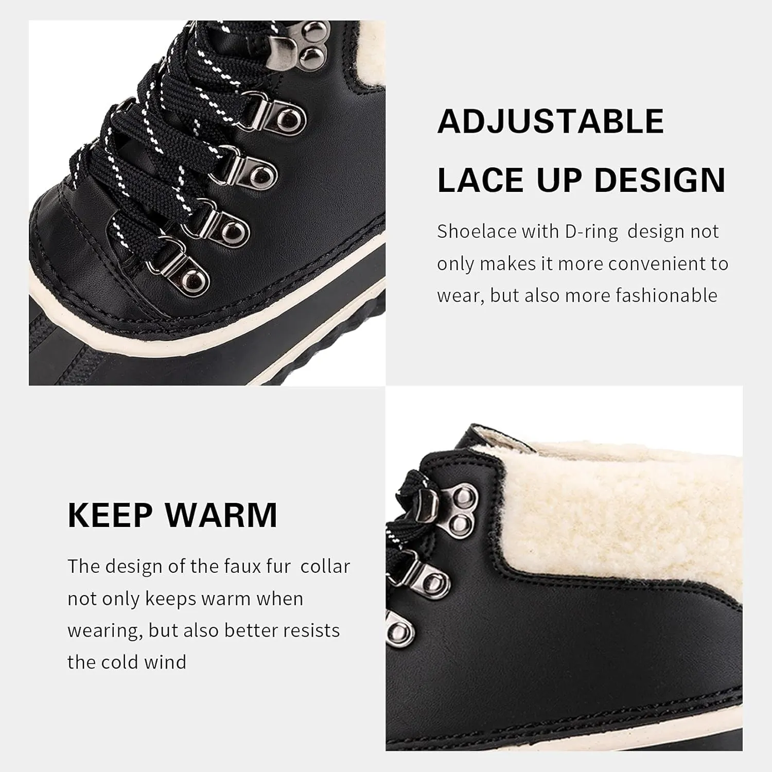 GAWBAW Womens Waterproof Winter Snow Boots - Warm Faux Fur Lined Lace up Duck Boots Ankle Rain Boots For Women