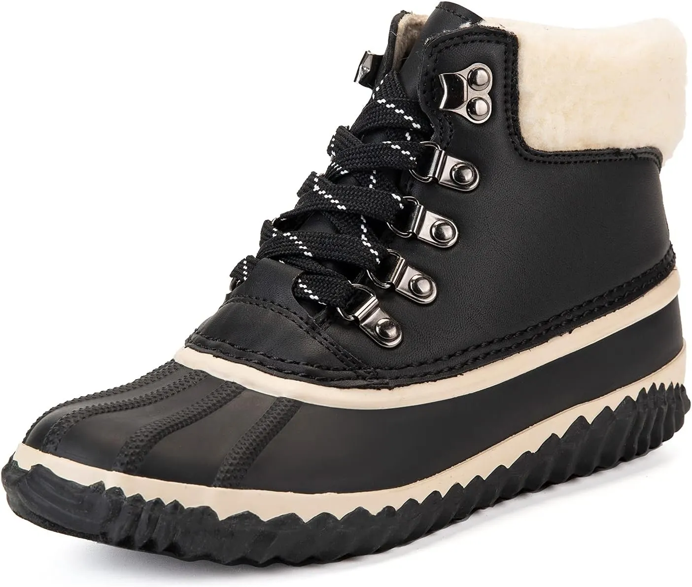 GAWBAW Womens Waterproof Winter Snow Boots - Warm Faux Fur Lined Lace up Duck Boots Ankle Rain Boots For Women