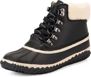 GAWBAW Womens Waterproof Winter Snow Boots - Warm Faux Fur Lined Lace up Duck Boots Ankle Rain Boots For Women