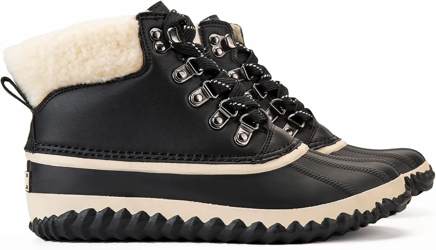 GAWBAW Womens Waterproof Winter Snow Boots - Warm Faux Fur Lined Lace up Duck Boots Ankle Rain Boots For Women