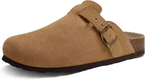 Genuine Suede Clogs for Women Men Soft Cork Footbed Leather Mules Comfort Potato Shoes with Arch Support