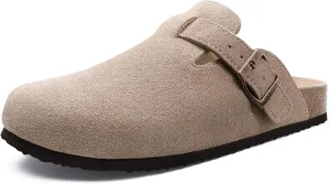 Genuine Suede Clogs for Women Men Soft Cork Footbed Leather Mules Comfort Potato Shoes with Arch Support