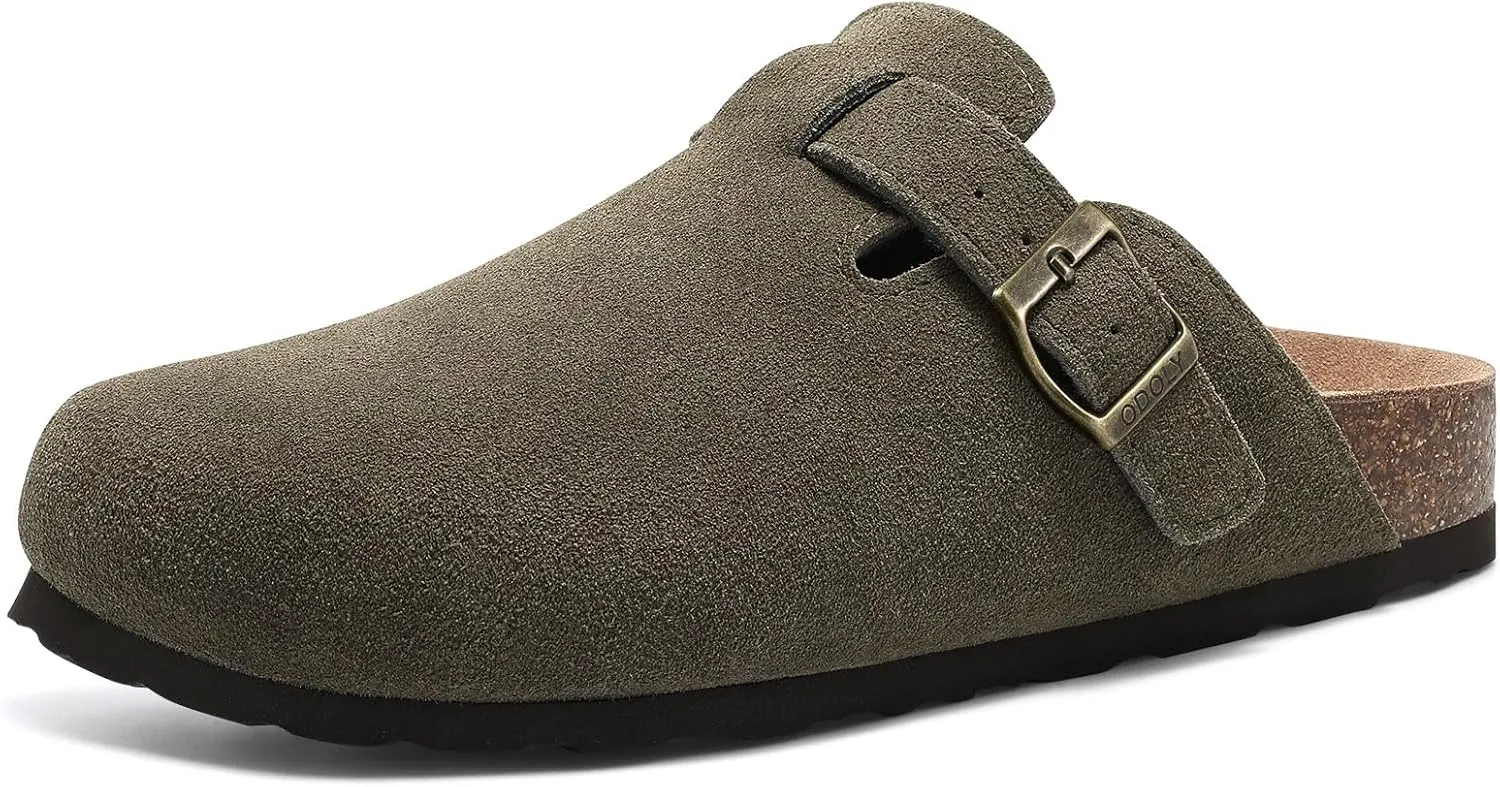 Genuine Suede Clogs for Women Men Soft Cork Footbed Leather Mules Comfort Potato Shoes with Arch Support