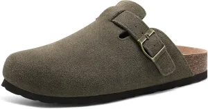 Genuine Suede Clogs for Women Men Soft Cork Footbed Leather Mules Comfort Potato Shoes with Arch Support