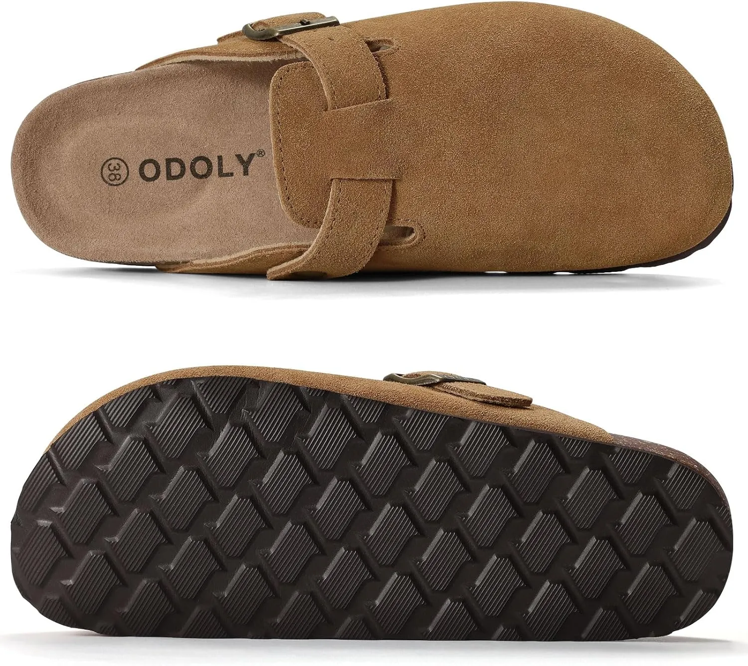 Genuine Suede Clogs for Women Men Soft Cork Footbed Leather Mules Comfort Potato Shoes with Arch Support