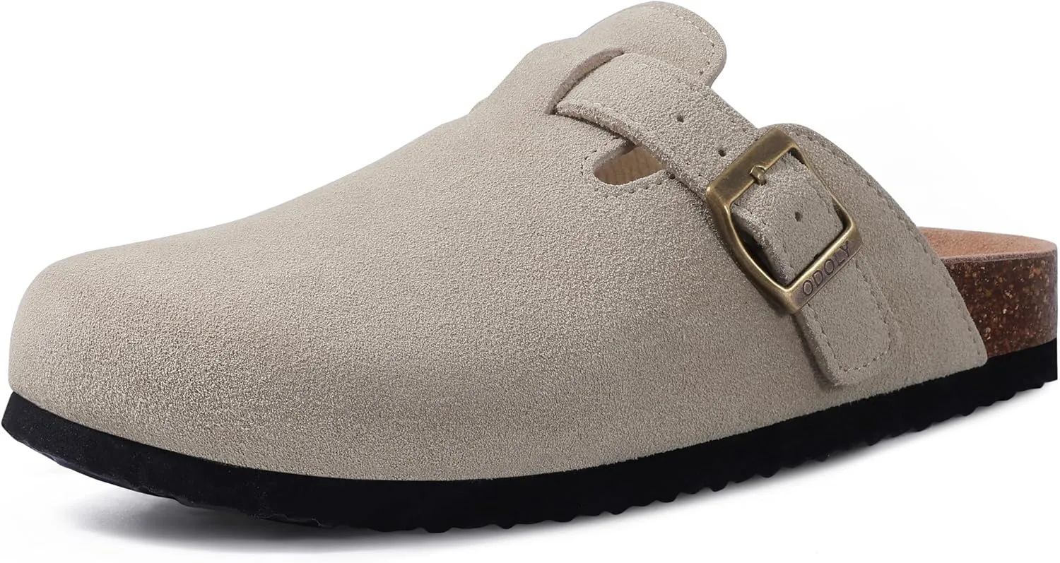 Genuine Suede Clogs for Women Men Soft Cork Footbed Leather Mules Comfort Potato Shoes with Arch Support
