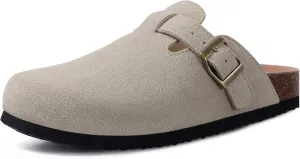 Genuine Suede Clogs for Women Men Soft Cork Footbed Leather Mules Comfort Potato Shoes with Arch Support