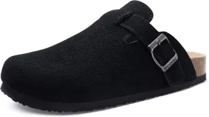 Genuine Suede Clogs for Women Men Soft Cork Footbed Leather Mules Comfort Potato Shoes with Arch Support