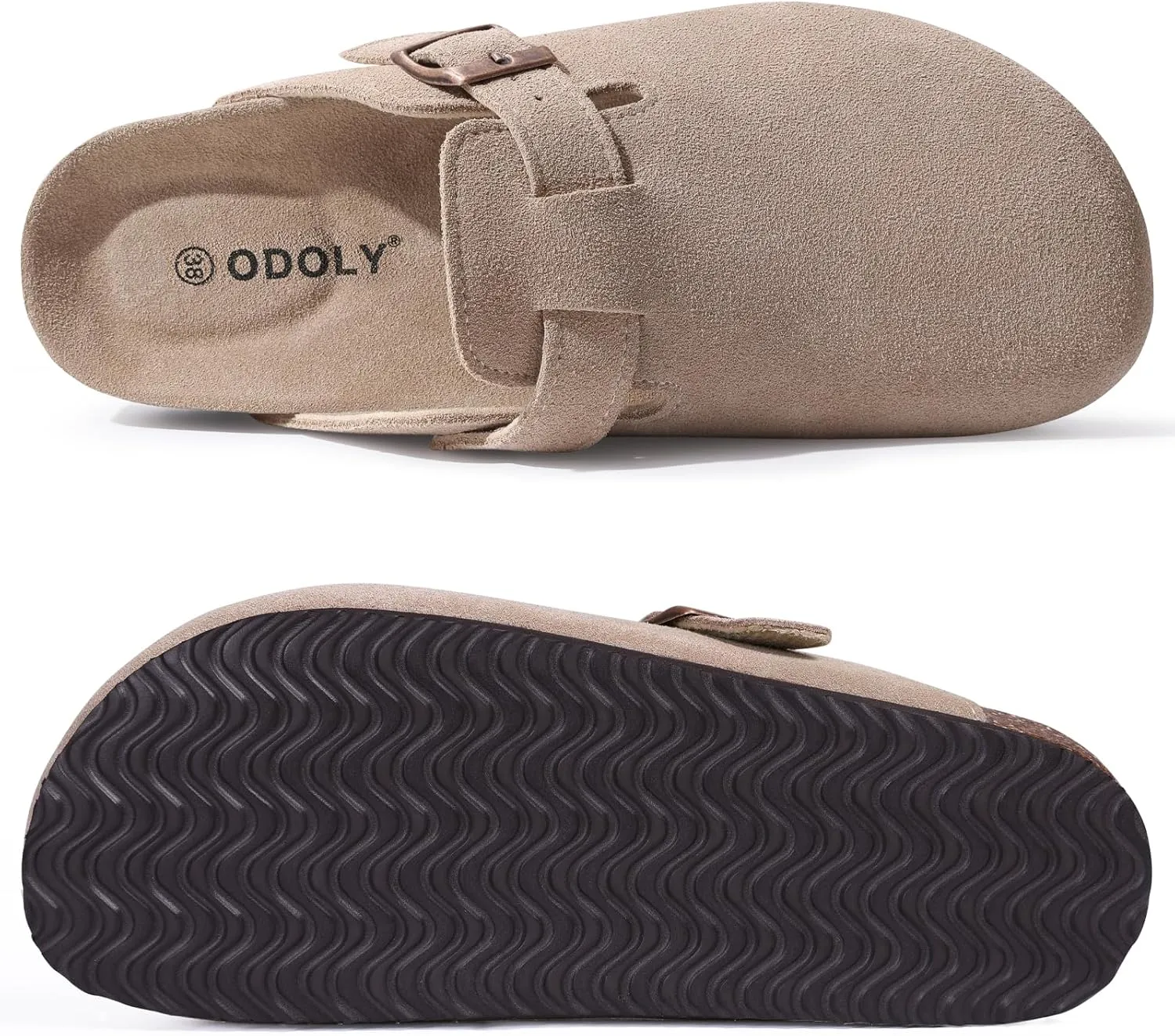 Genuine Suede Clogs for Women Men Soft Cork Footbed Leather Mules Comfort Potato Shoes with Arch Support