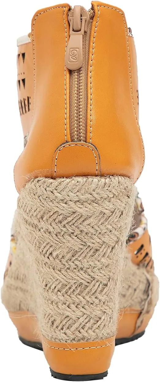 getmorebeauty Women's Hollow Boho Wedge Sandals Open Toe Back Zipper High Heel Platform Dress Shoes