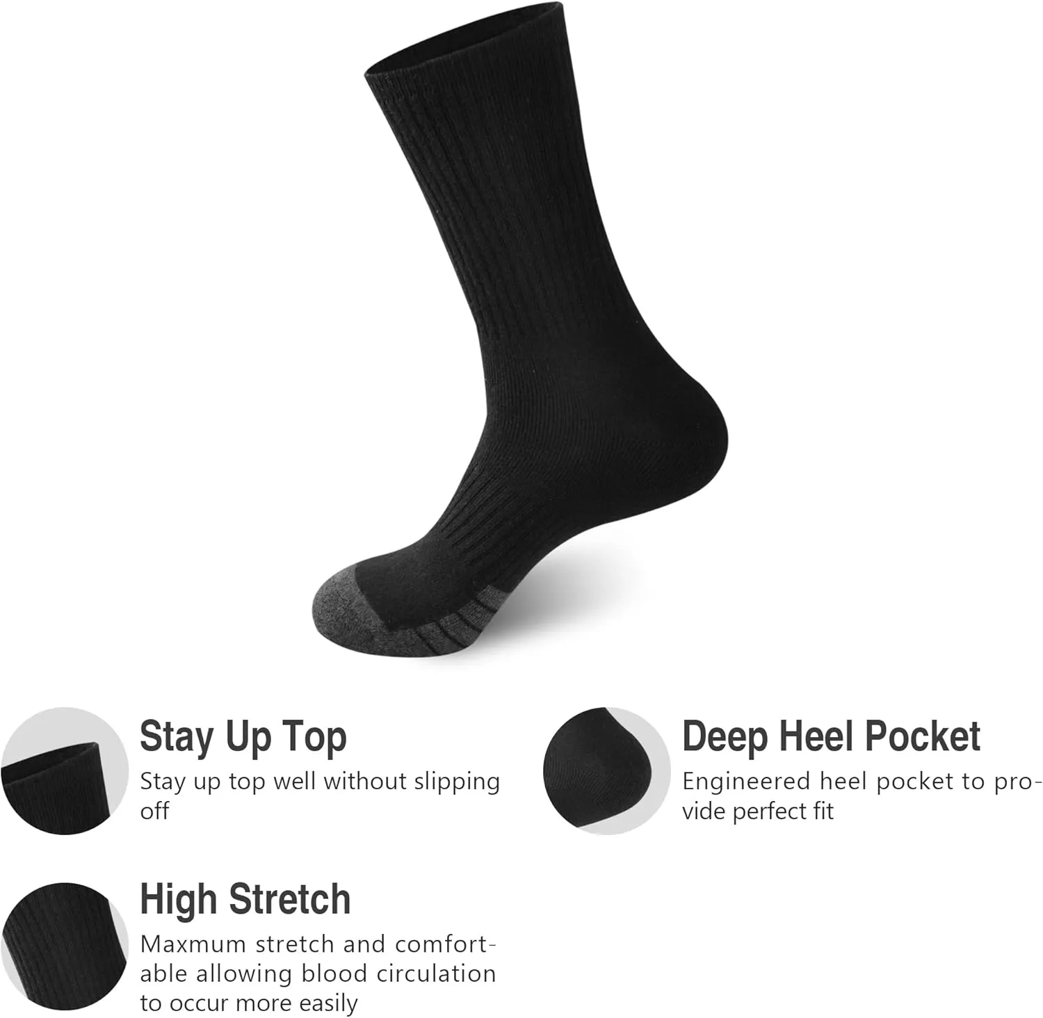 GKX Men's Cotton Athletic Socks – Moisture-Wicking, Cushioned Crew Socks for Work Boots, Sports & Outdoor – Heavy Duty