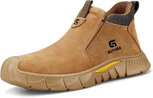 GLANOUDUN Welding Work Boots for Men Slip on Steel Toe Shoes for Men Indestructible Men's Steel Toe Boots Comfortable Safety Work Shoes Construction Welder Safety Footwear Brown,6.5