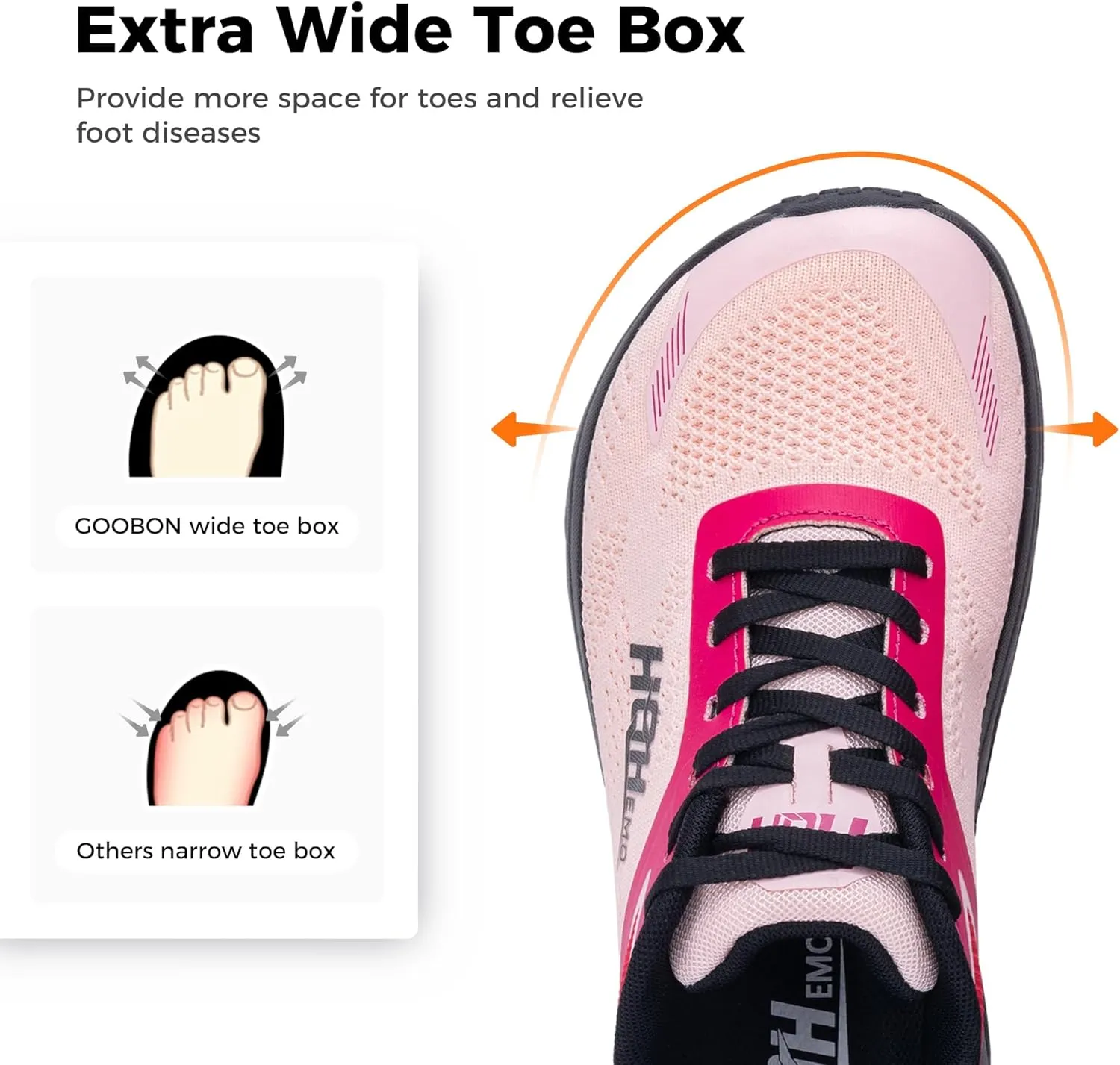 GOOBON Womens Wide Toe Box Walking Shoes with Arch Support Wide Width Tennis Running Sneakers Zero Drop Shoe