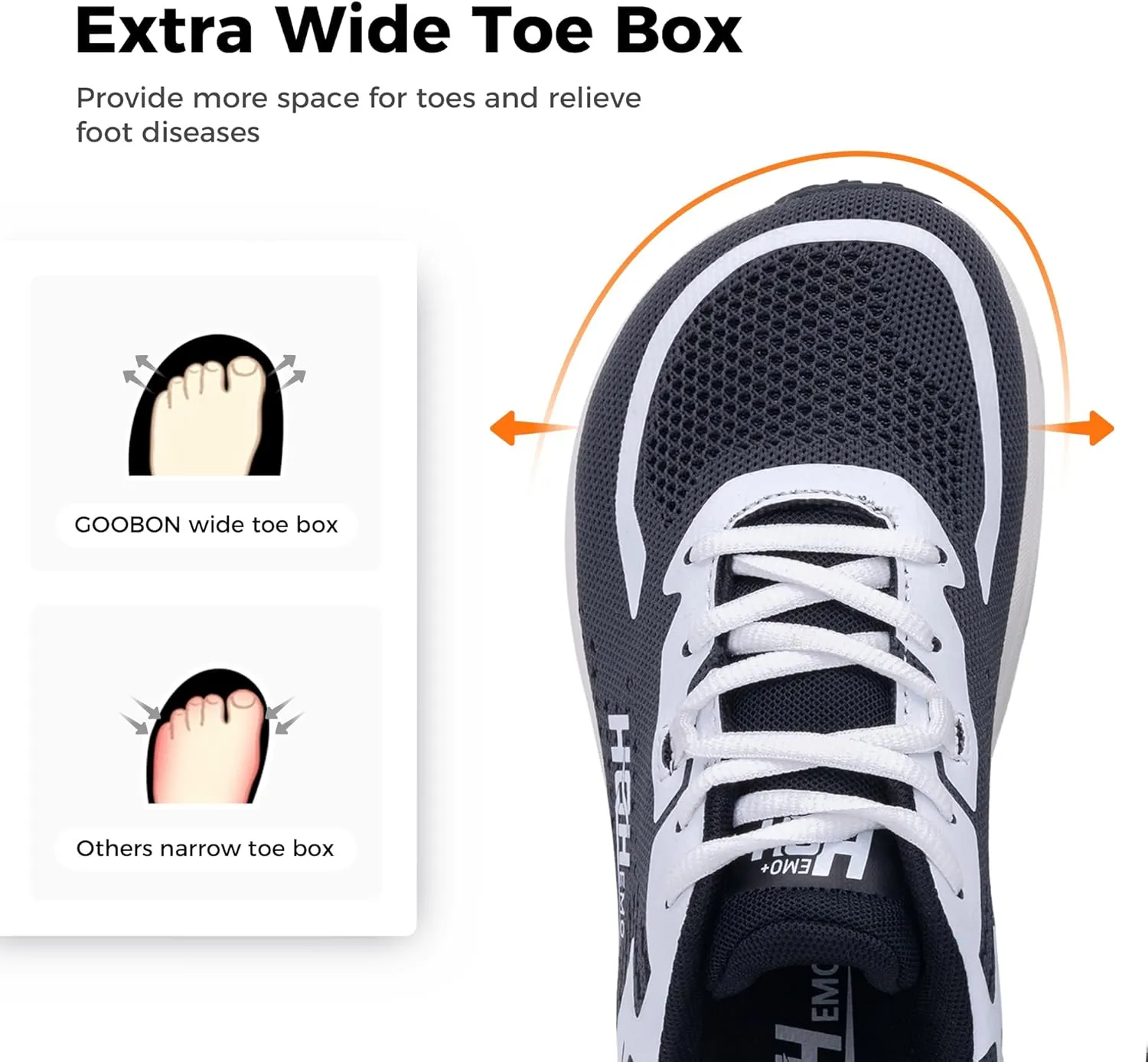GOOBON Womens Wide Toe Box Walking Shoes with Arch Support Wide Width Tennis Running Sneakers Zero Drop Shoe