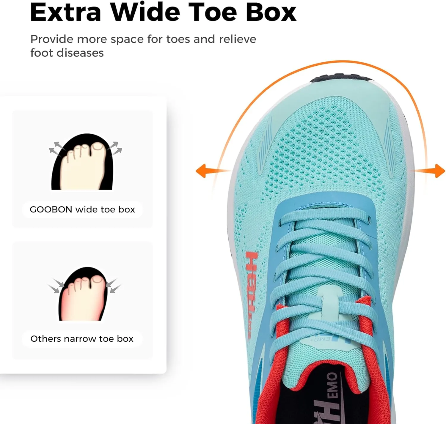 GOOBON Womens Wide Toe Box Walking Shoes with Arch Support Wide Width Tennis Running Sneakers Zero Drop Shoe