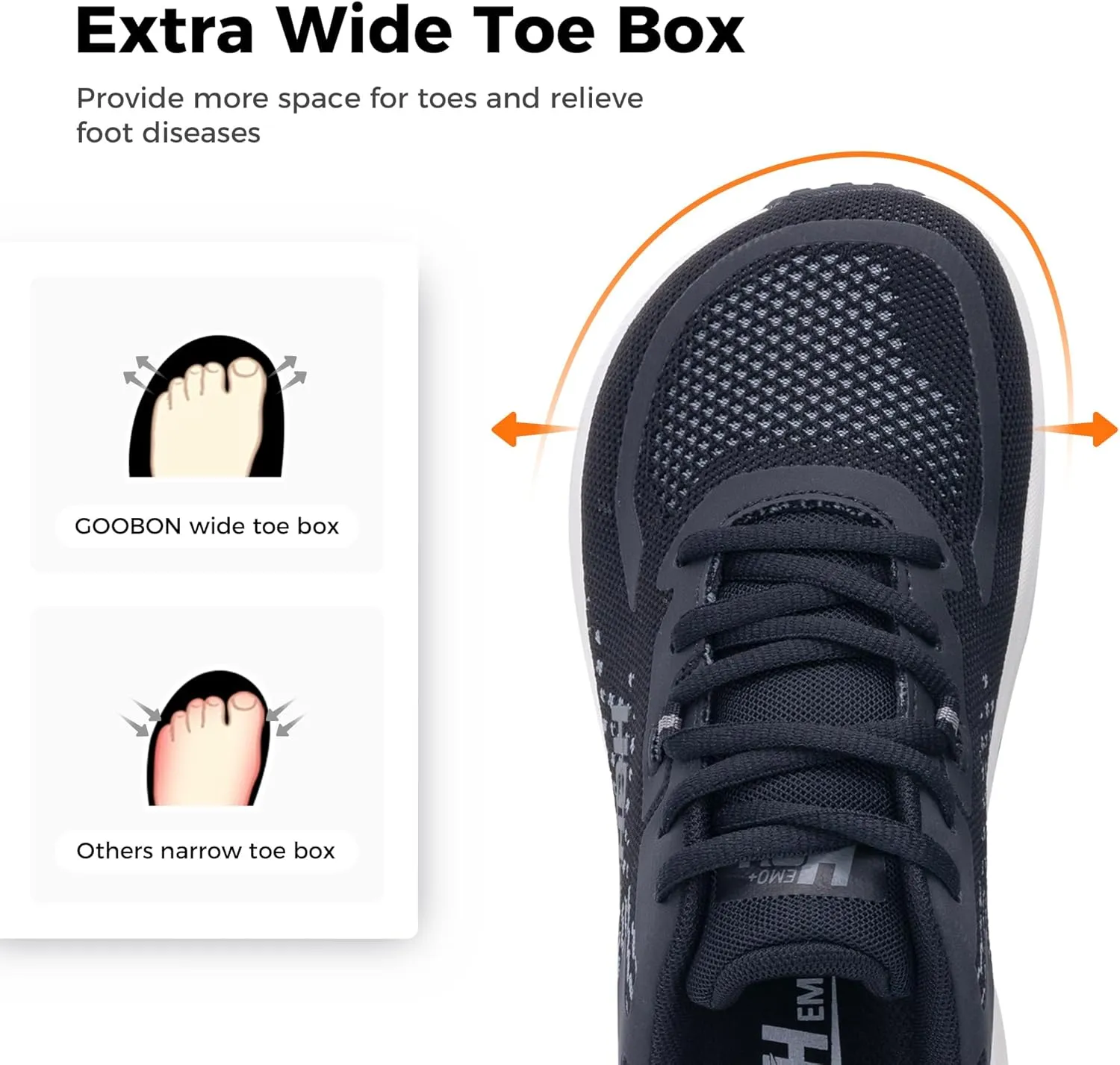 GOOBON Womens Wide Toe Box Walking Shoes with Arch Support Wide Width Tennis Running Sneakers Zero Drop Shoe