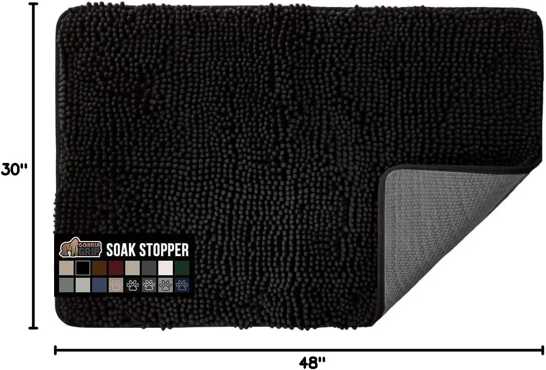 GORILLA GRIP Ultra Absorbent Grippy Doormat for Muddy Dog Paws, 48x30 Machine Washable Soakstopper Rugs Cleaner Floors, Bed Mat for Dirty Dogs, Indoor Entrance Door Rug Pet Bed Mats Black