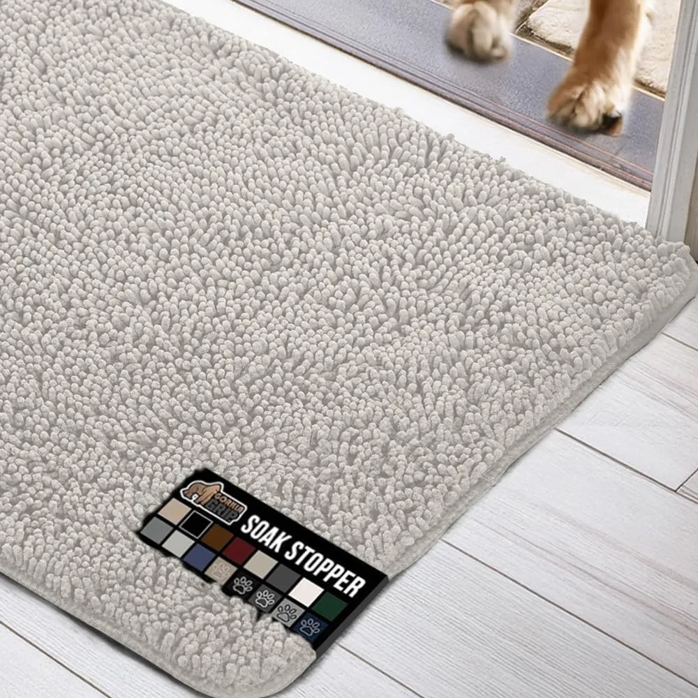 GORILLA GRIP Ultra Absorbent Grippy Doormat for Muddy Dog Paws, Machine Washable Soakstopper Rugs Cleaner Floors, Bed Mat for Dirty Dogs, Indoor Entrance Door Rug Pet Bed Mats 24x17 Light Gray