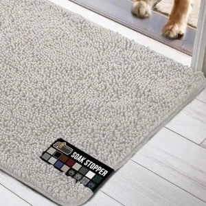 GORILLA GRIP Ultra Absorbent Grippy Doormat for Muddy Dog Paws, Machine Washable Soakstopper Rugs Cleaner Floors, Bed Mat for Dirty Dogs, Indoor Entrance Door Rug Pet Bed Mats 24x17 Light Gray
