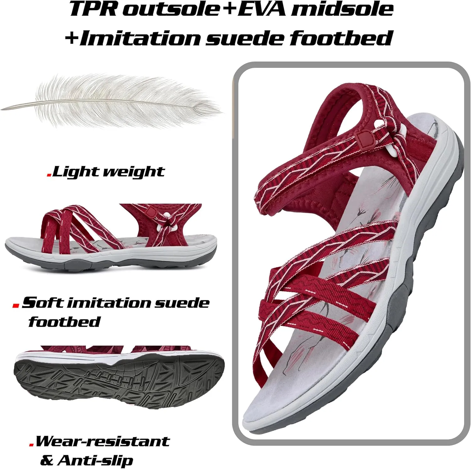 GRITION Women Hiking Sandals Girls, Outdoor Sport Water Shoes, Summer Flat Cross-Tied Sandals Open Toe Adjustable Walking Shoes